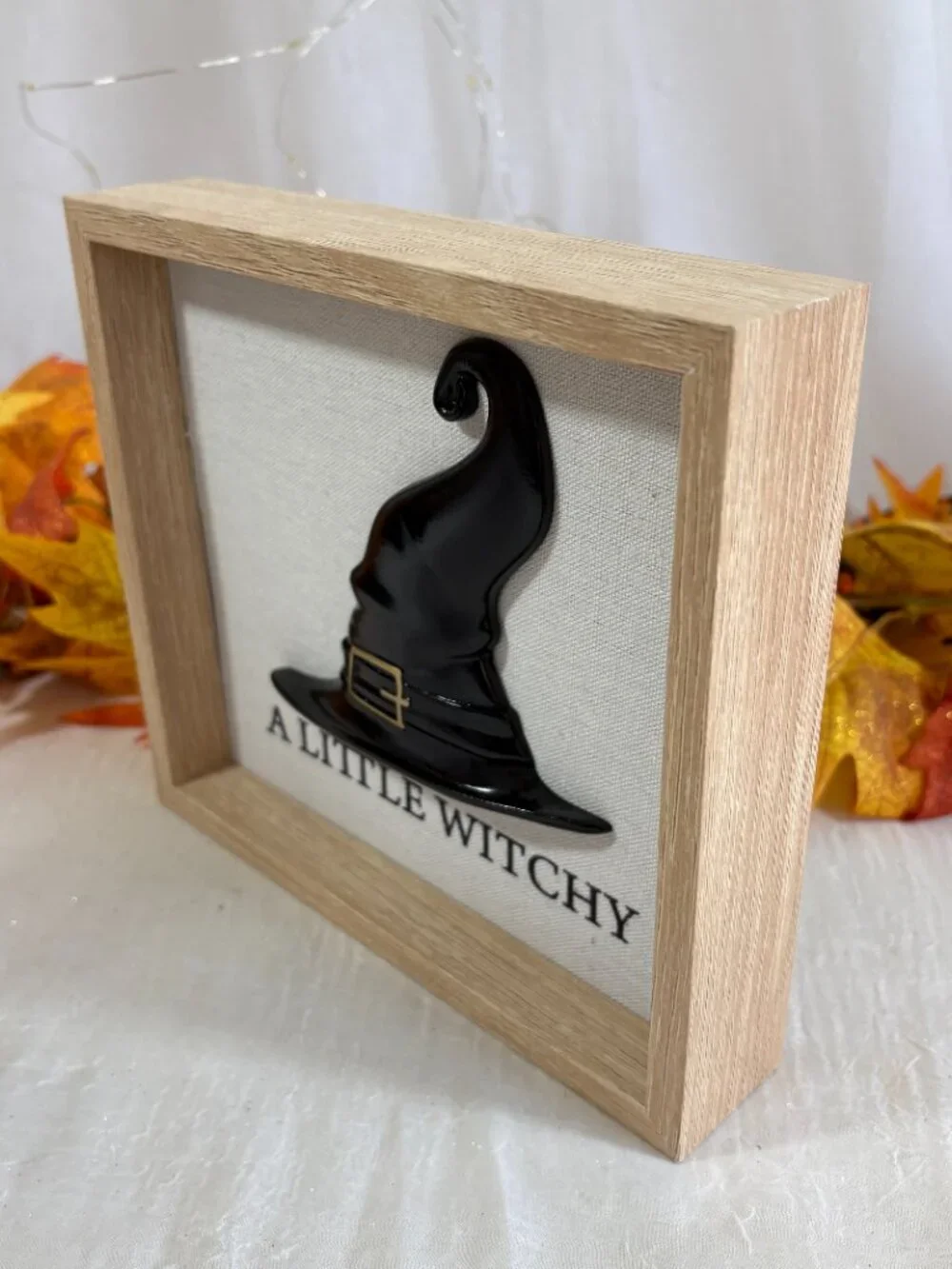 Halloween Framed Witch Hat Sign A LITTLE WITCHY 3 D HAT T table or mantle New